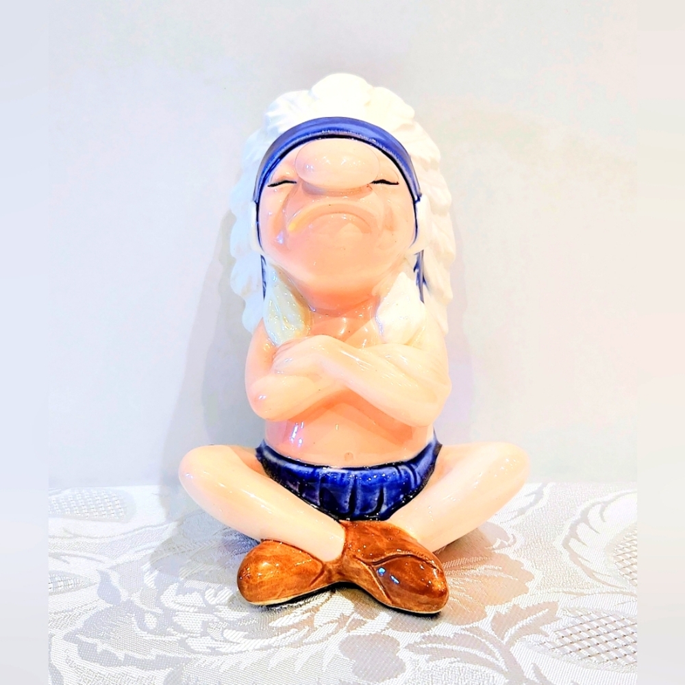 VTG sitting Native Indian by Quon Quon. Collectible ceramic figurine
